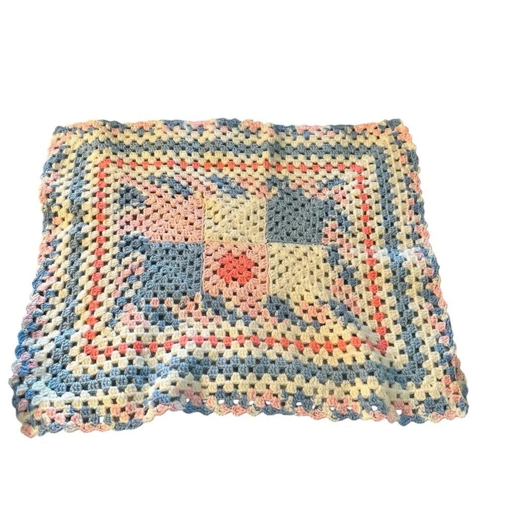 Vintage Handmade Colorful Baby Crochet Blanket